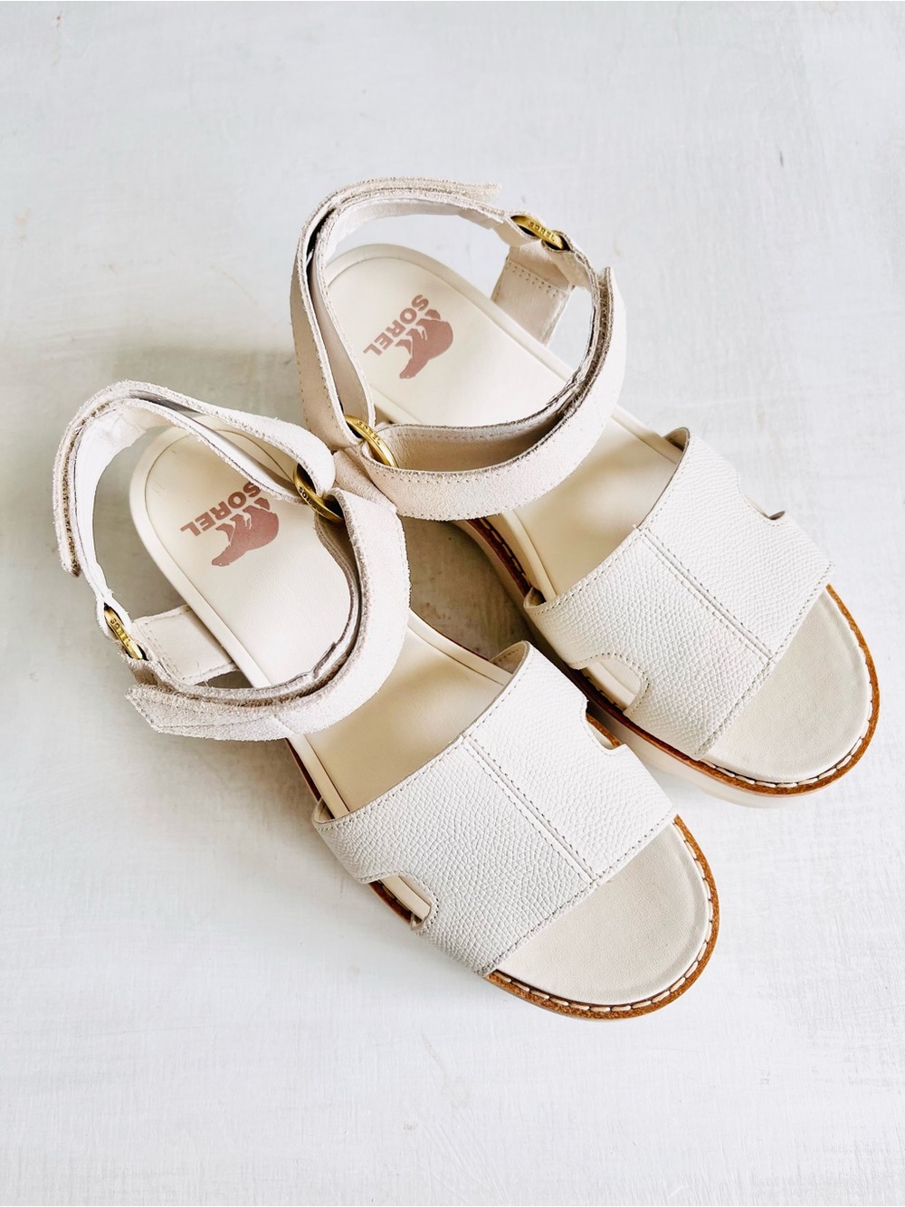 [Sorel] Joanie IV “Chalk Chalk” Leather Platform  Wedge Velcro Strap Sandal - Picture 4 of 10